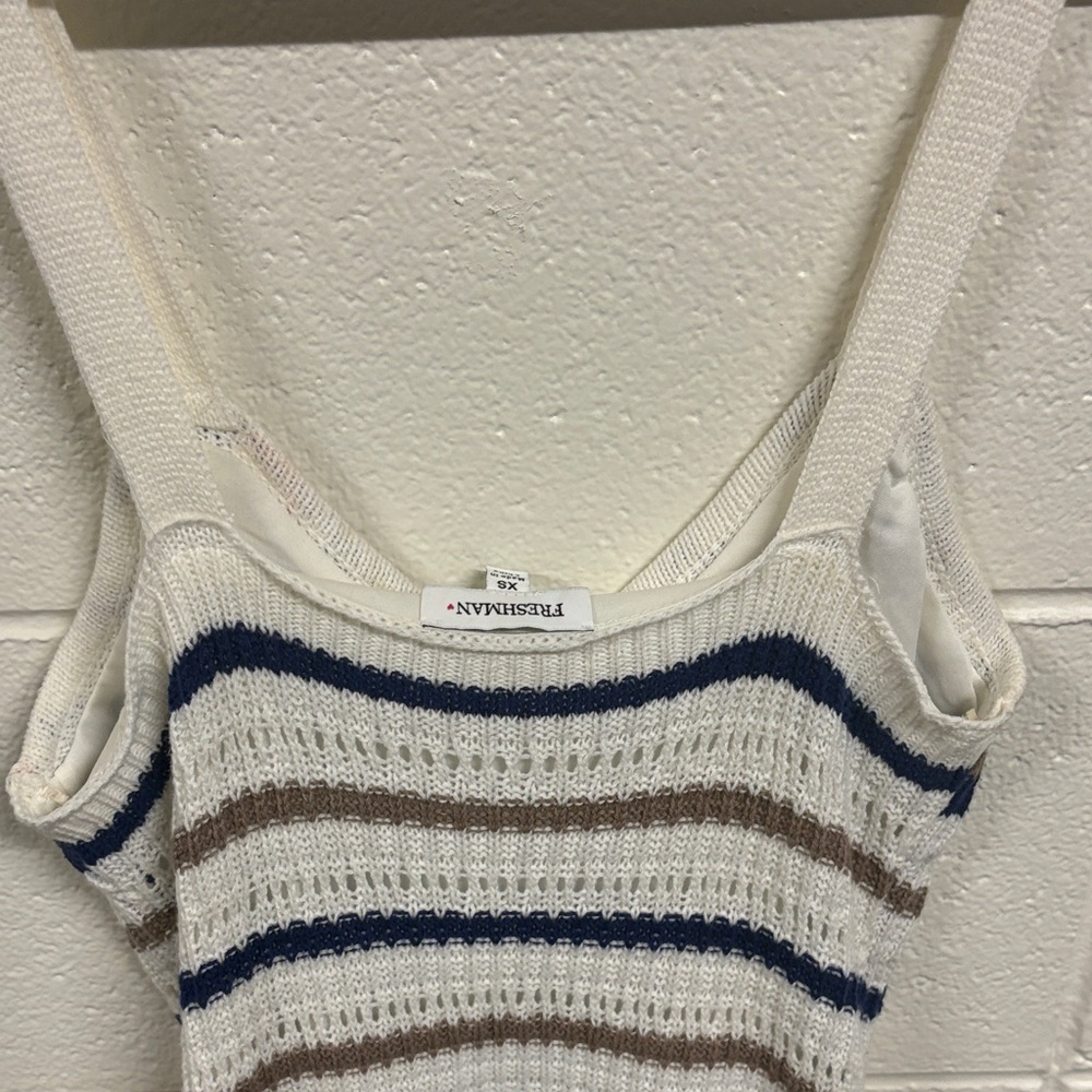 Freshman Cream and Blue Striped Midi Dress - Picture 4 of 4